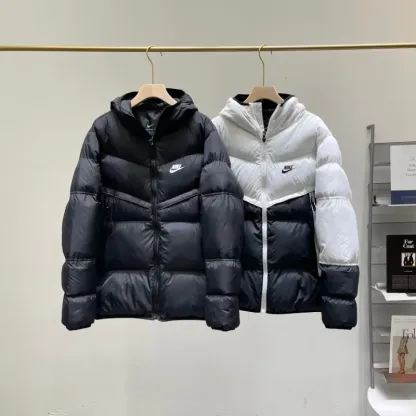 『M-2XL』好感度100％ 質感のいい ファッション 配色 ふわふわ フード付き ジッパー 冬 ダウンアウター