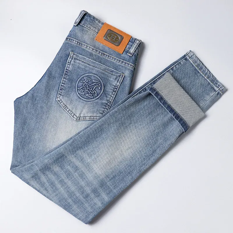 『28-38』新作メンズジーンズ、春夏、薄手、ストレッチ、エンボス加工カジュアルパンツ