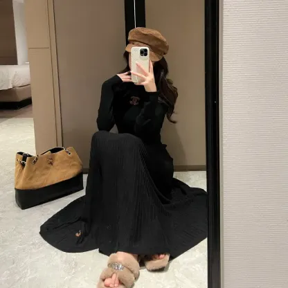 『フリー』セット 大人の定番 着心地良い 絶対流行 ファッション ニット生地 無印 着瘦せ トップス+スカート