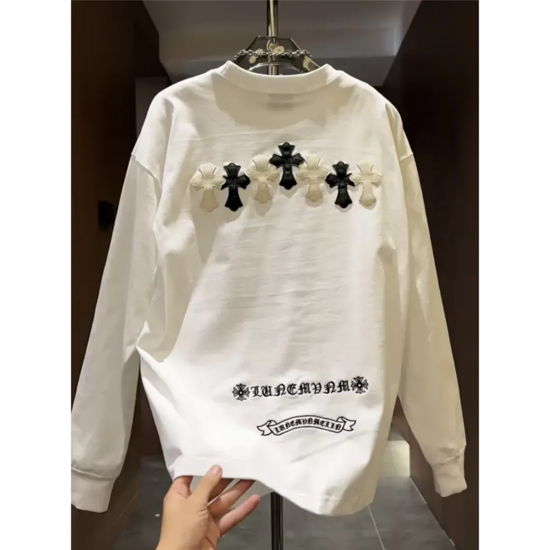 『M-5XL』新作秋冬レザーラベル刺繍スウェットシャツ男女兼用