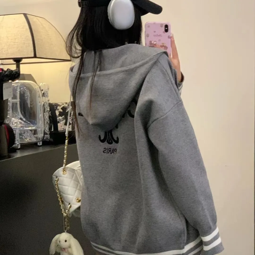 『フリーサイズ』アメリカンレトロな白いベースボールジャケットニットセータートップ