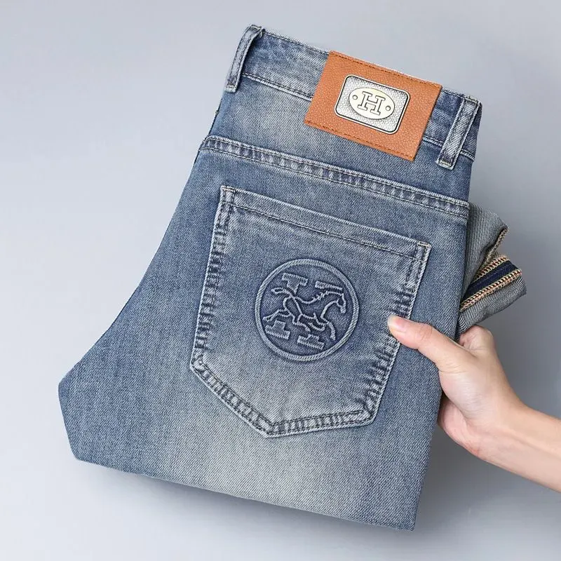 『28-38』新作メンズジーンズ、春夏、薄手、ストレッチ、エンボス加工カジュアルパンツ