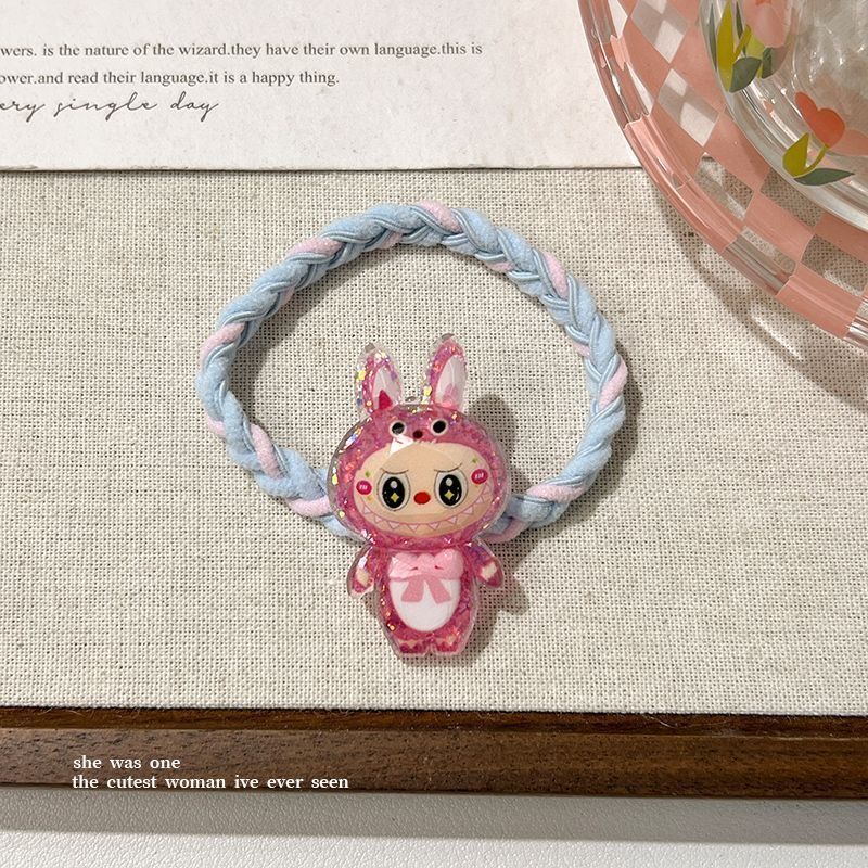 Labubuキュートで甘いドーパミン高弾性ゴムバンドダブルポニーテールヘアロープヘアリング