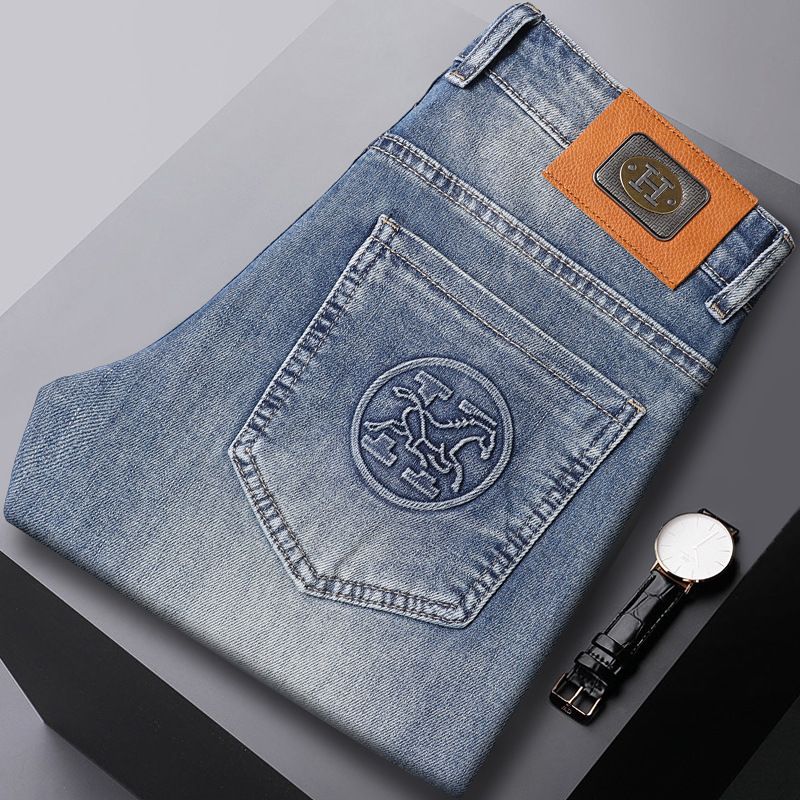 『28-38』新作メンズジーンズ、春夏、薄手、ストレッチ、エンボス加工カジュアルパンツ