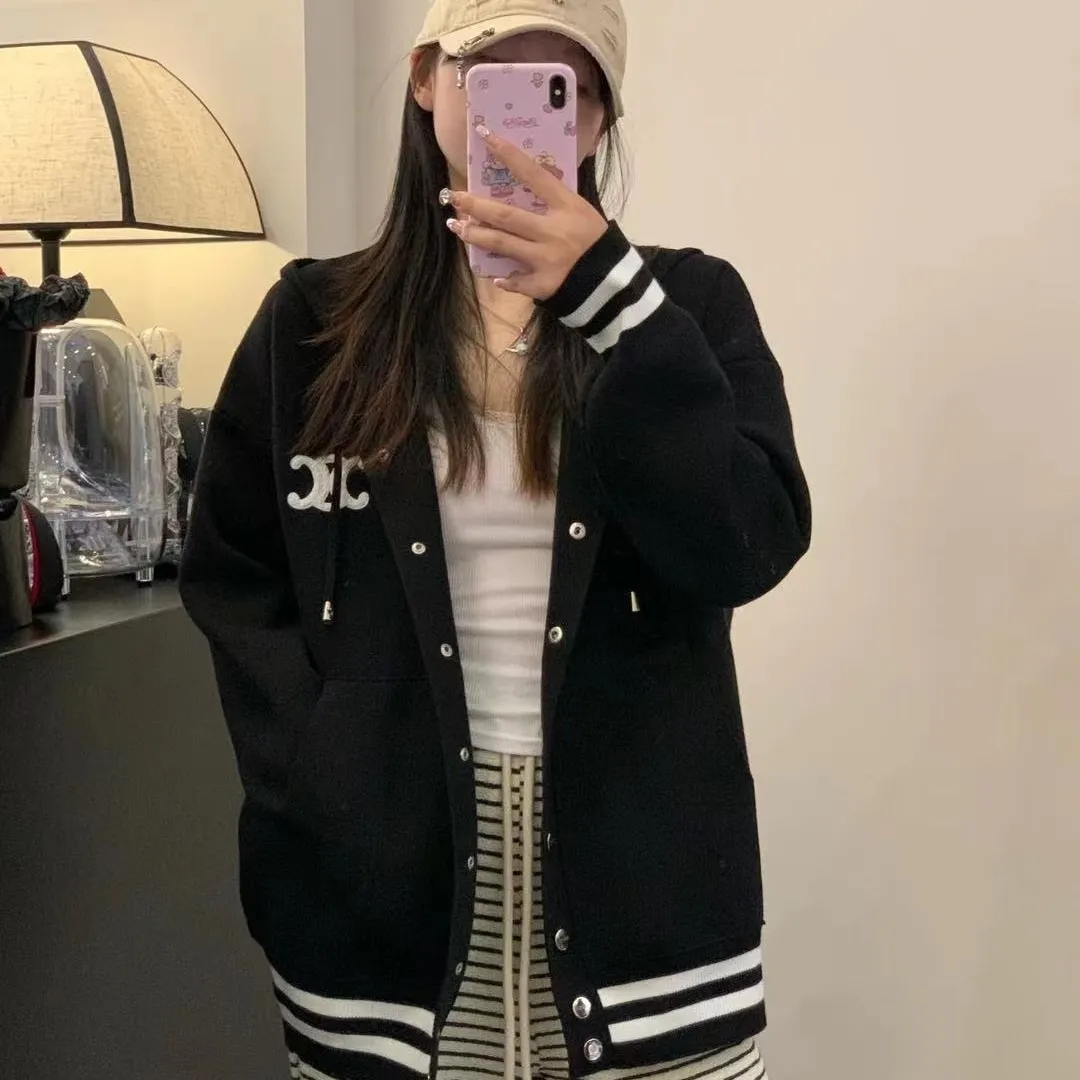 『フリーサイズ』アメリカンレトロな白いベースボールジャケットニットセータートップ