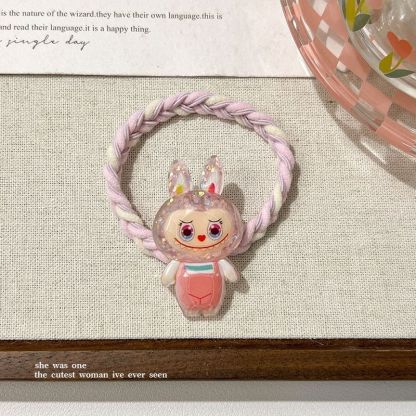 Labubuキュートで甘いドーパミン高弾性ゴムバンドダブルポニーテールヘアロープヘアリング