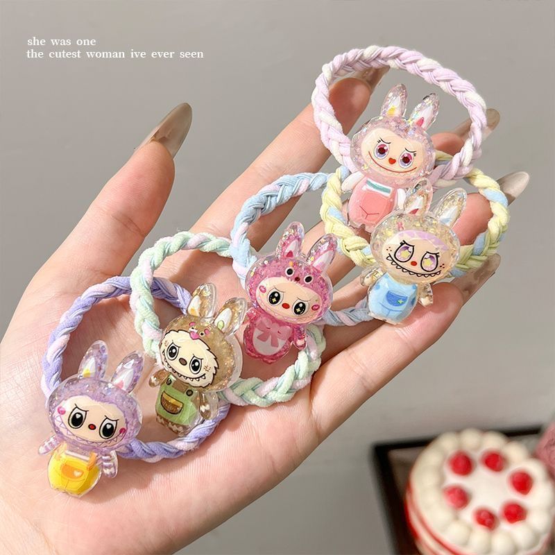 Labubuキュートで甘いドーパミン高弾性ゴムバンドダブルポニーテールヘアロープヘアリング