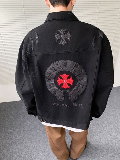 『M-5XL』春と秋の新作、男女兼用の破れたデニムジャケット、ハンサムなワークジャケット