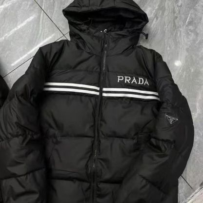 人気の刺繍入りフード付きメンズゆったり厚手カジュアルストライプコットンコート