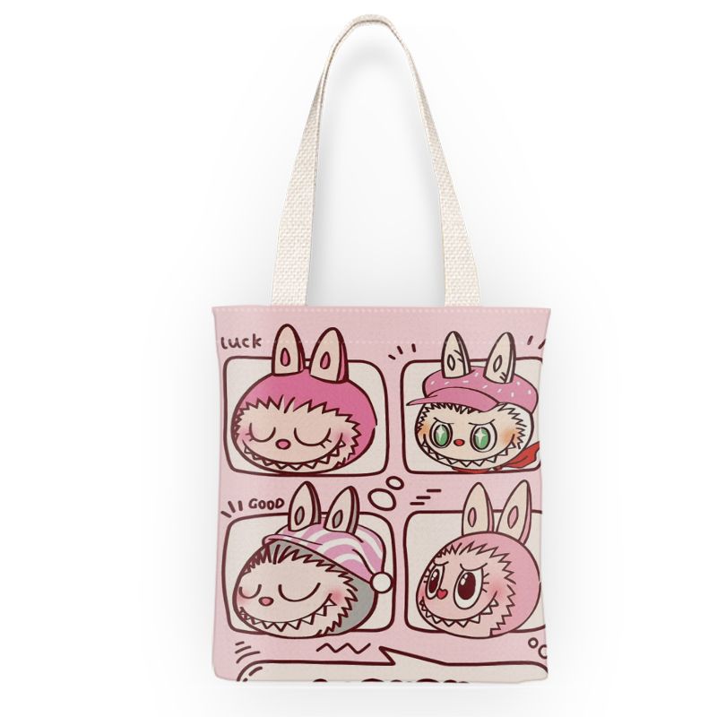 Labubu キャンバスバッグ 女子学生 かわいい 家庭教師用ハンドバッグ カジュアル ショルダーバッグ ショッピングバッグ Labubu キャンバスバッグ