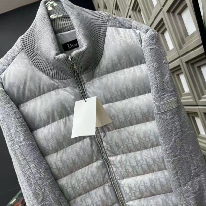 おしゃれなパッチワークニットスタンドカラーコットンコート。秋冬に暖かく、ユニセックス。