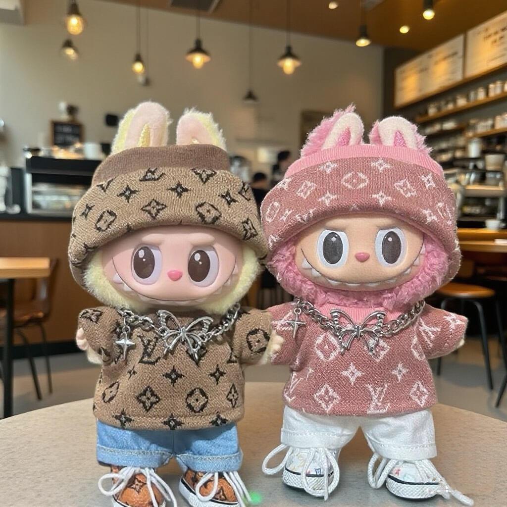 17cm labubuビニール人形の服ニットトレンディなプリント帽子1、2、3世代ユニバーサルスーツ服