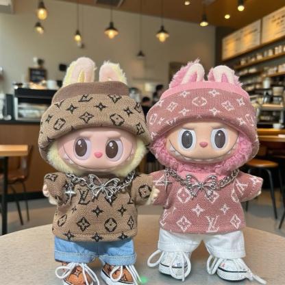 17cm labubuビニール人形の服ニットトレンディなプリント帽子1、2、3世代ユニバーサルスーツ服