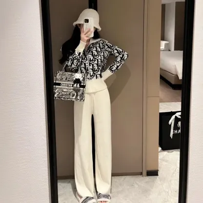 『S-XL』高級感のある トレンド 単品注文可 人気 長袖 ニット トップス ハイウエスト ワイドパンツ