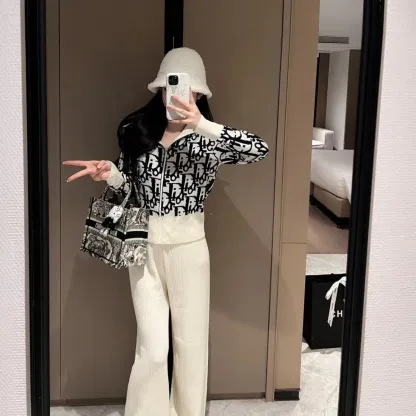 『S-XL』高級感のある トレンド 単品注文可 人気 長袖 ニット トップス ハイウエスト ワイドパンツ