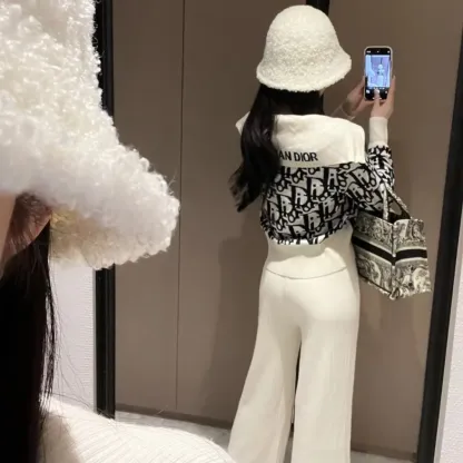 『S-XL』高級感のある トレンド 単品注文可 人気 長袖 ニット トップス ハイウエスト ワイドパンツ