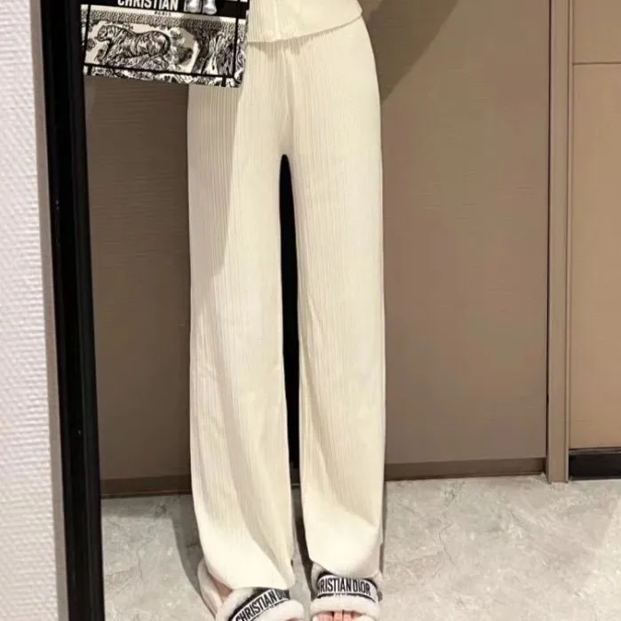 『S-XL』高級感のある トレンド 単品注文可 人気 長袖 ニット トップス ハイウエスト ワイドパンツ