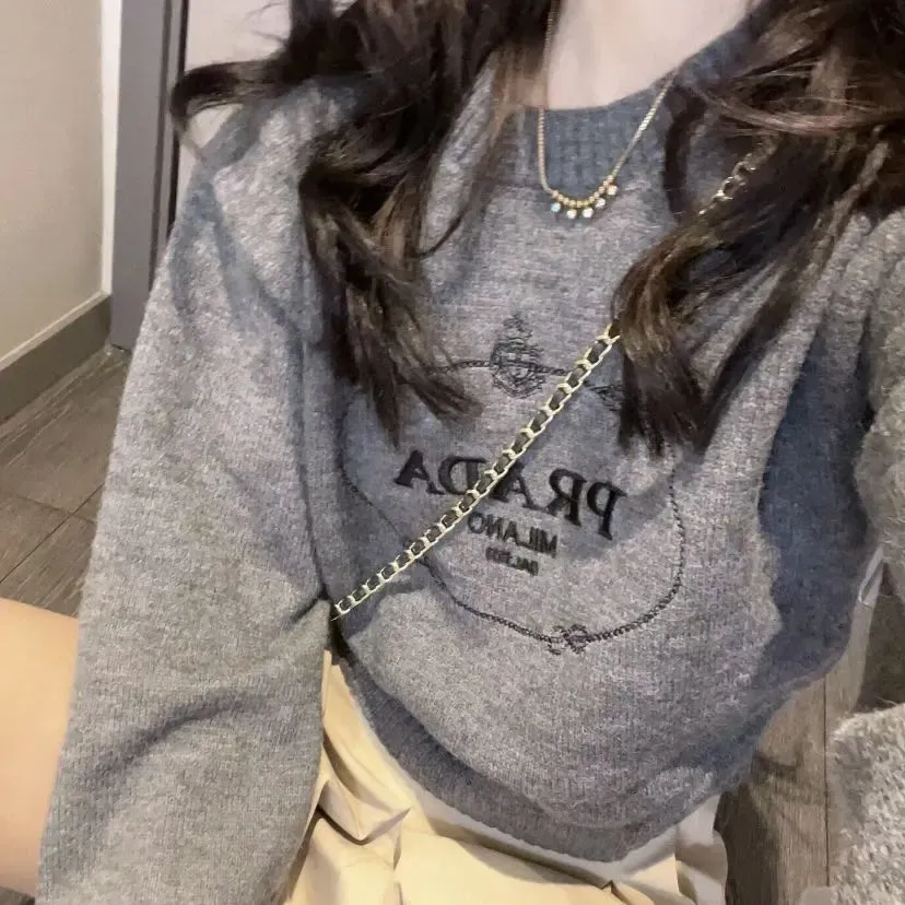 『S-XL』通気性良い アルファベット 刺繍 ラウンドネック 合わせやすい カジュアル ニットセーター