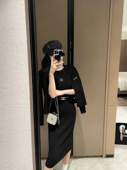 『S-L』セットアップ 高級感 着心地良い ファッション エレガント 無地 着瘦せ 快適 ワンピース＋アウター