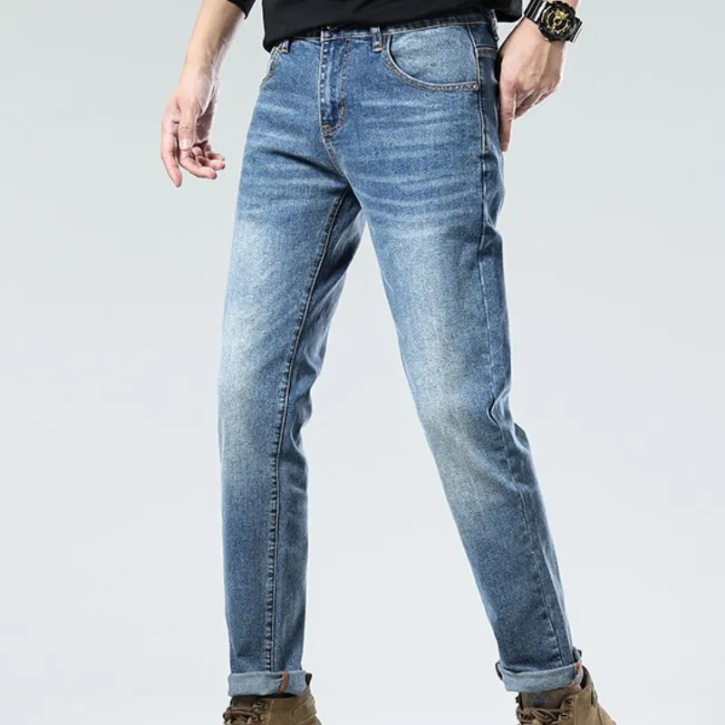 『S-3XL』春季 スリム 重工 刺繍 伸縮性 ヴィンテージ メンズデニムパンツ