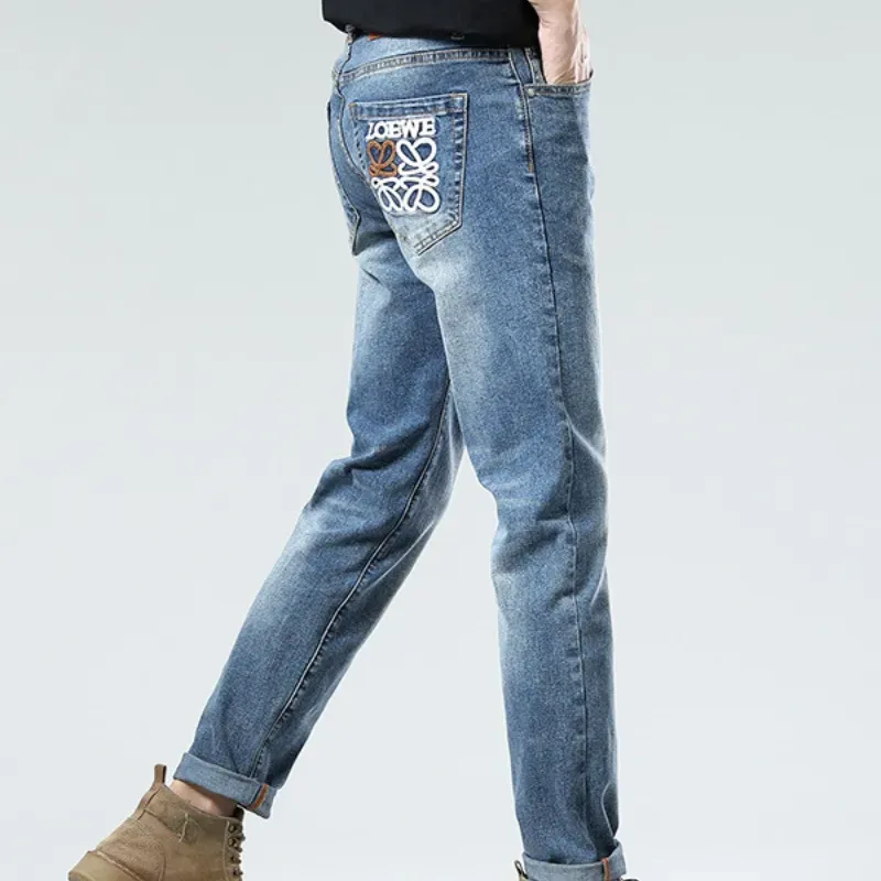 『S-3XL』春季 スリム 重工 刺繍 伸縮性 ヴィンテージ メンズデニムパンツ