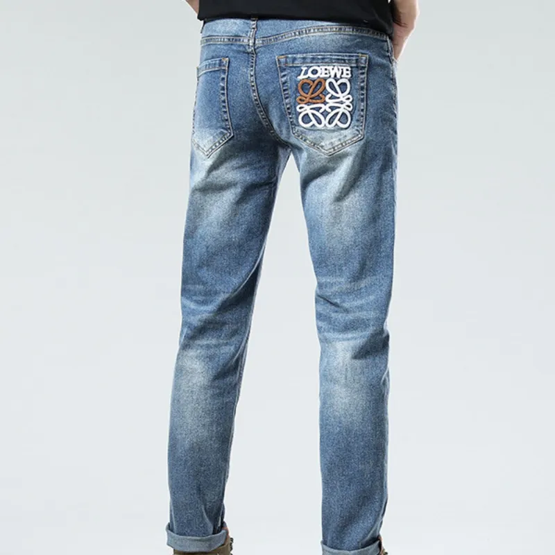 『S-3XL』春季 スリム 重工 刺繍 伸縮性 ヴィンテージ メンズデニムパンツ