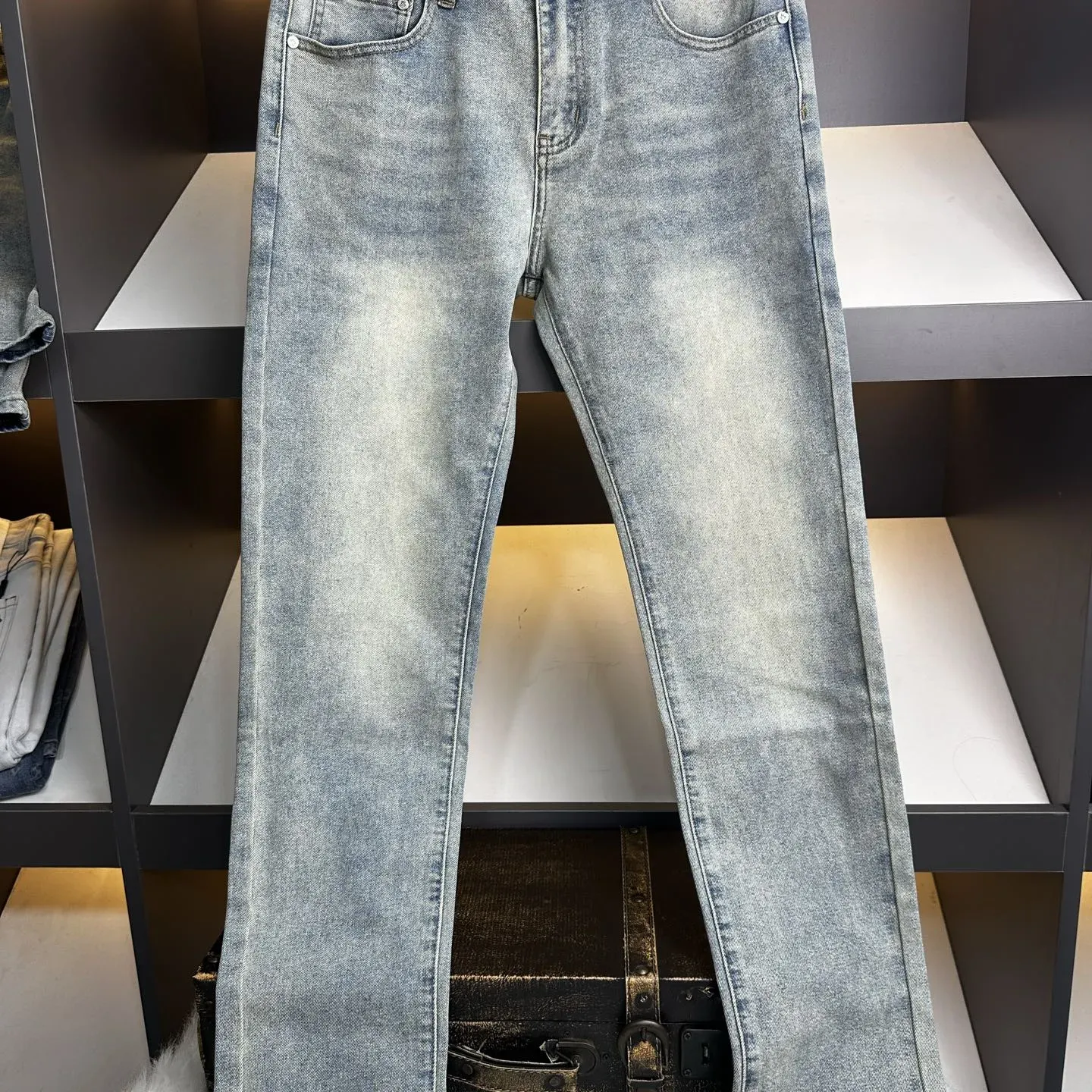 『S-2XL』クラシック 春夏 ウォッシュ メンズ スリム ストレート ジーンズ