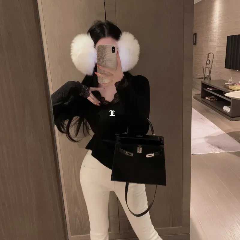 『S-L』絶対流行 魅力的 レトロ Vネック レース トップス