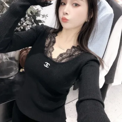 『S-L』絶対流行 魅力的 レトロ Vネック レース トップス