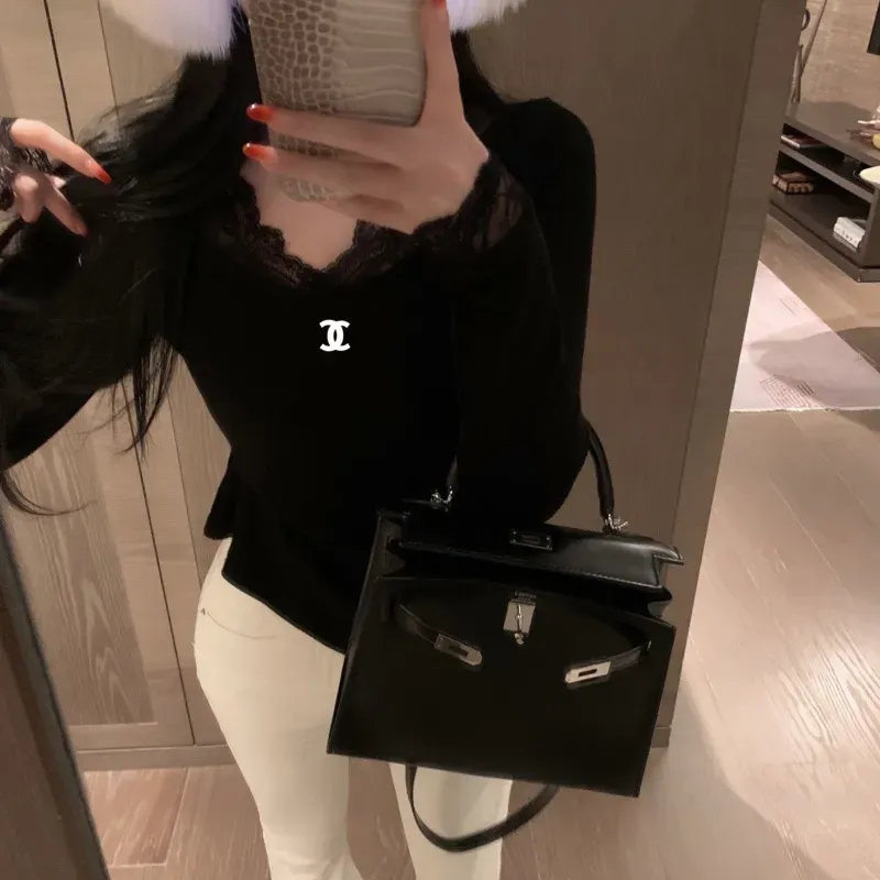 『S-L』絶対流行 魅力的 レトロ Vネック レース トップス