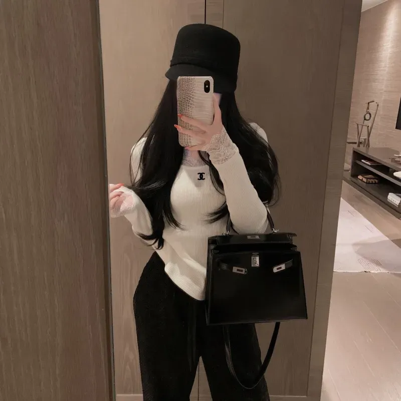 『S-L』絶対流行 魅力的 レトロ Vネック レース トップス