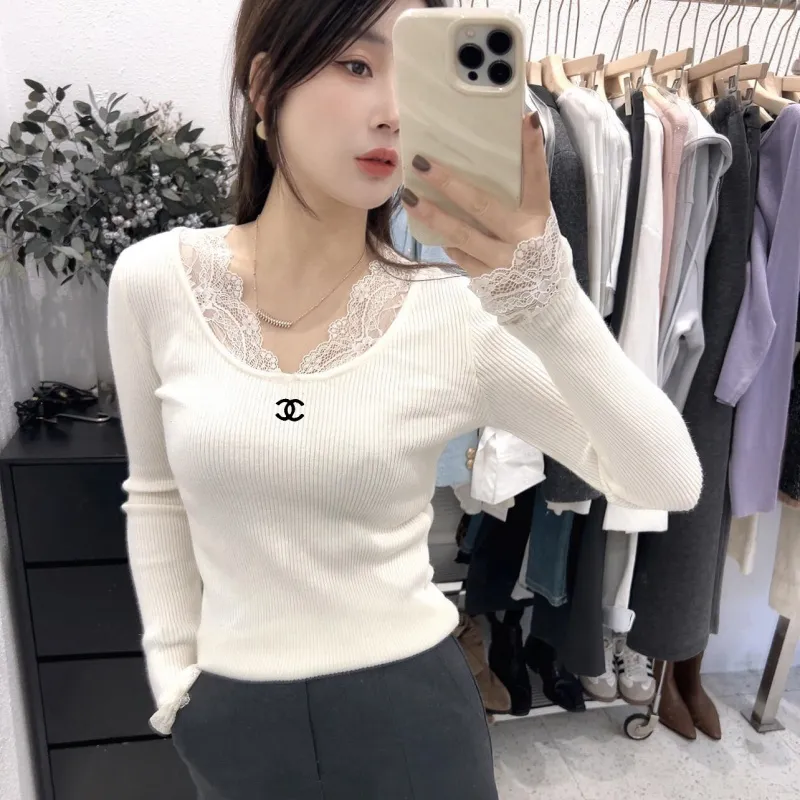 『S-L』絶対流行 魅力的 レトロ Vネック レース トップス