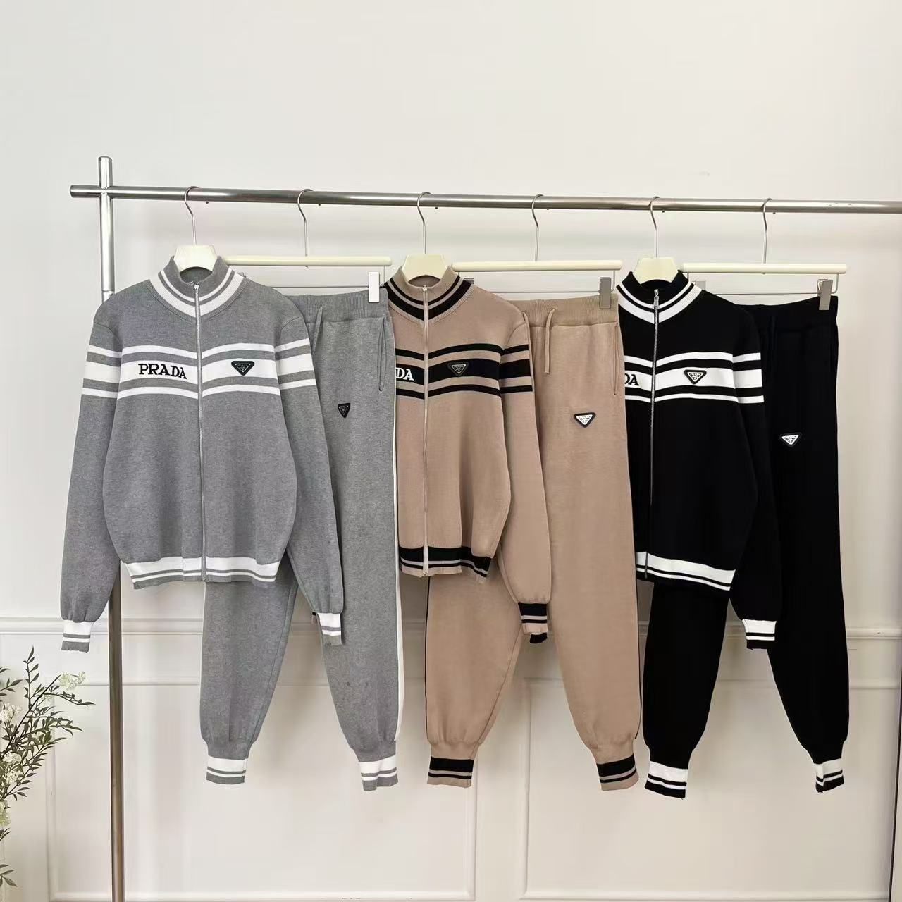 『S-2XL』高級ジッパーカーディガンニットジャカードトップスレディースカジュアルレターレッグパンツツーピースセット