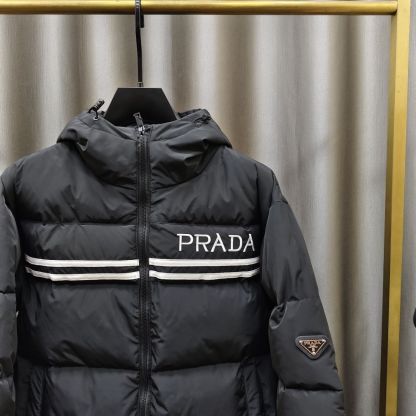 人気の刺繍入りフード付きメンズゆったり厚手カジュアルストライプコットンコート