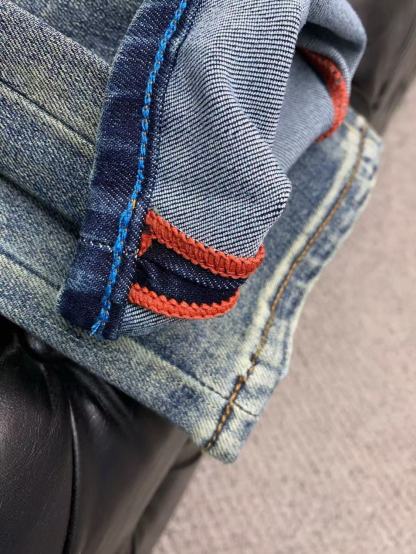 『S-3XL』クラシックな刺繍入り春夏ウォッシュ加工メンズスリムストレートジーンズ