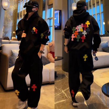 秋の新入荷 - メンズ アメリカントレンド ハイストリート フード付きスウェットシャツとスウェットパンツ カジュアルスーツ