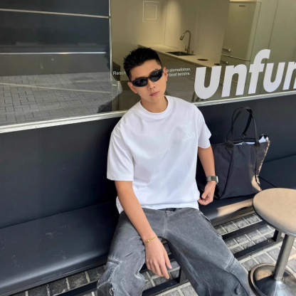 新しいヘビーデューティーエンボス織り刺繍文字半袖メンズとレディースヘビーウェイトTシャツ