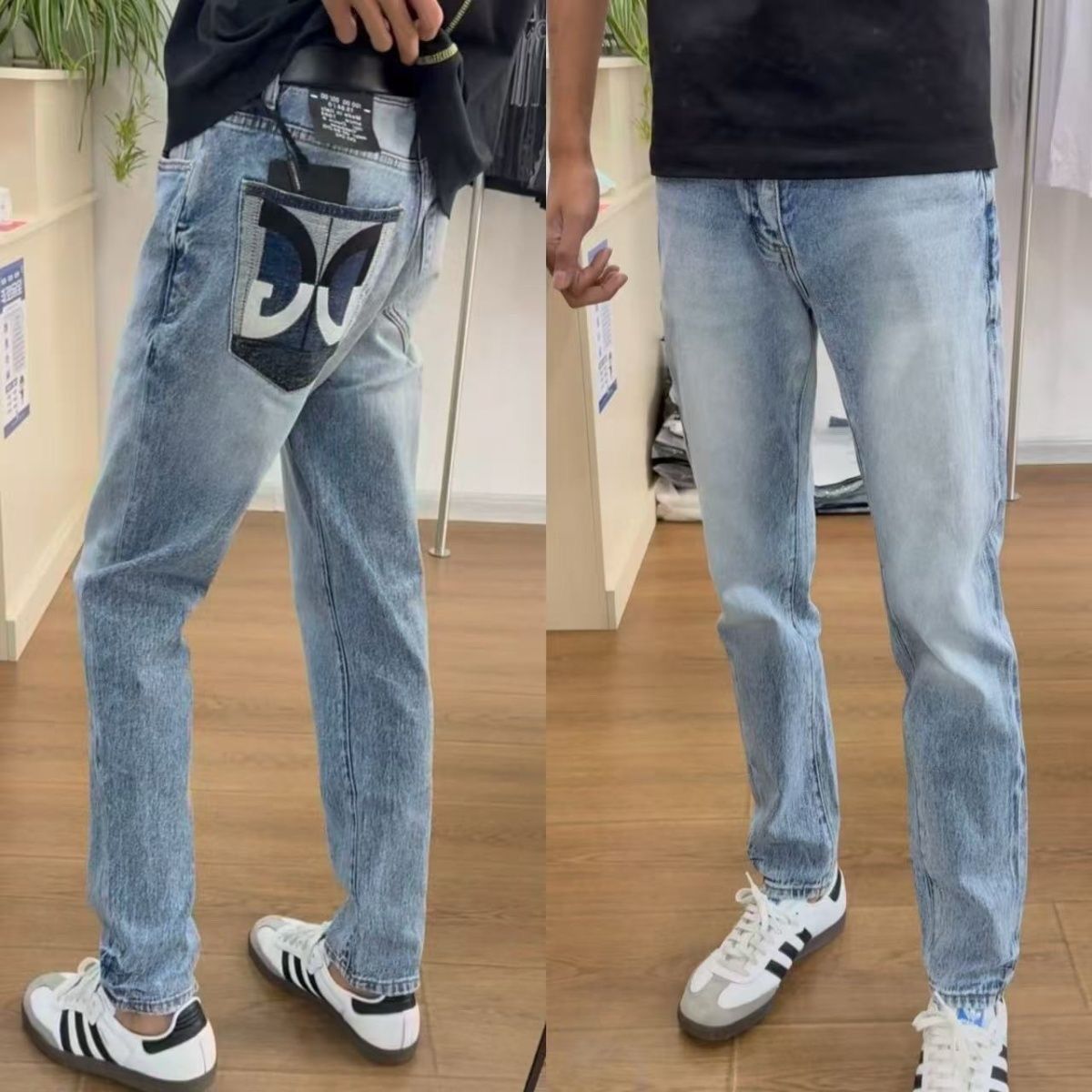 高級刺繍入りトレンドブランドパンツジーンズメンズ新作カジュアルパンツ