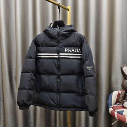 人気の刺繍入りフード付きメンズゆったり厚手カジュアルストライプコットンコート