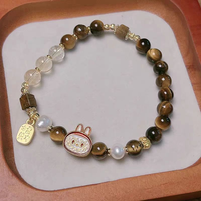 labubu トレンディなブレスレット タイガーアイブレスレット レディース ダブルサークル ハンドジュエリー 軽量 高級 多用途 シンプル 伸縮性 ロープ ニッチ