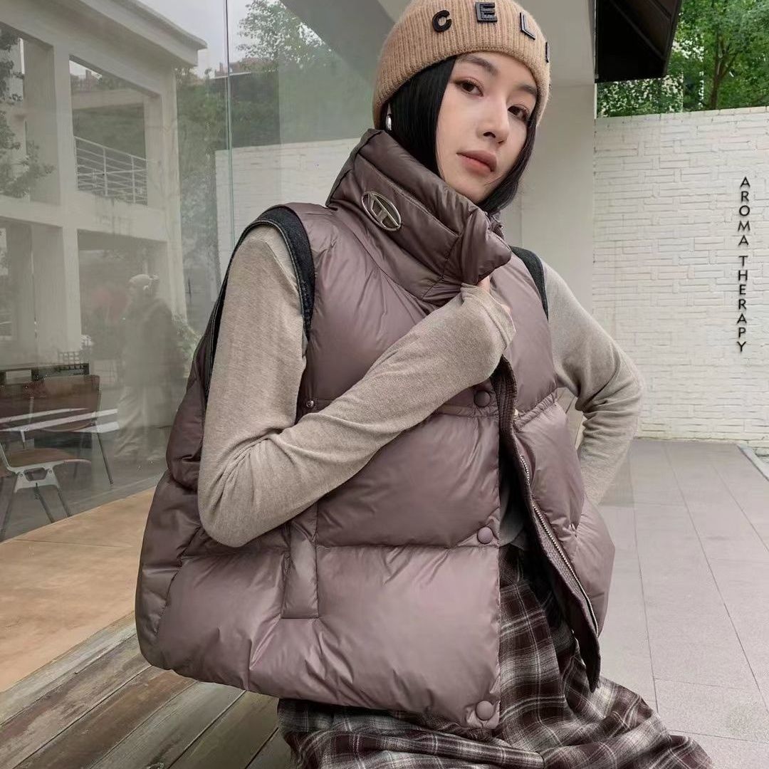 超ファッショナブルなコットンスタンドカラーベスト秋冬ゆったりショート万能ベストジャケット