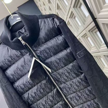 おしゃれなパッチワークニットスタンドカラーコットンコート。秋冬に暖かく、ユニセックス。