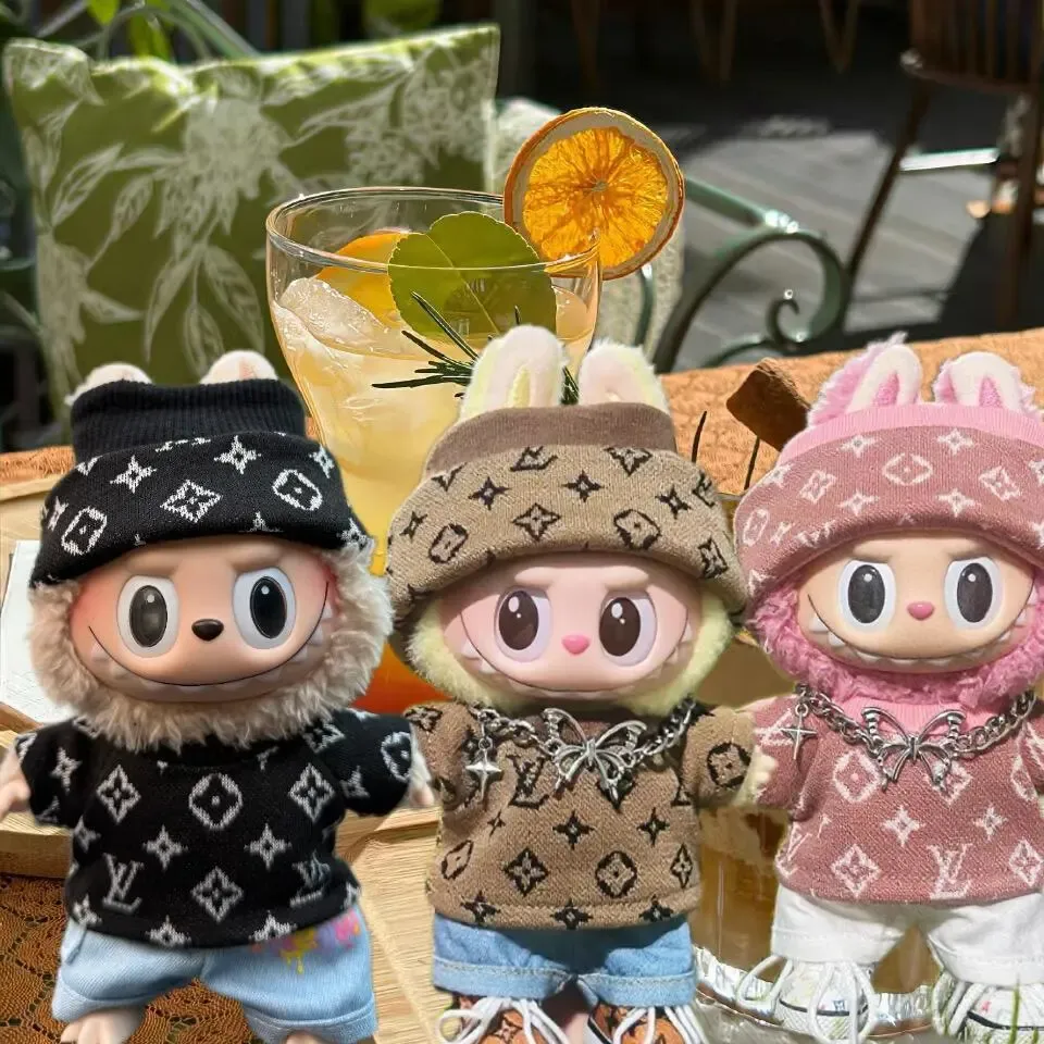 17cm labubuビニール人形の服ニットトレンディなプリント帽子1、2、3世代ユニバーサルスーツ服
