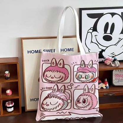 Labubu キャンバスバッグ 女子学生 かわいい 家庭教師用ハンドバッグ カジュアル ショルダーバッグ ショッピングバッグ Labubu キャンバスバッグ