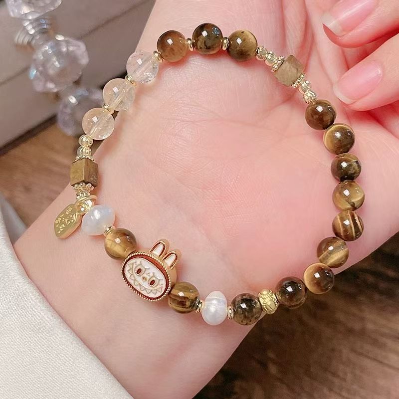 labubu トレンディなブレスレット タイガーアイブレスレット レディース ダブルサークル ハンドジュエリー 軽量 高級 多用途 シンプル 伸縮性 ロープ ニッチ