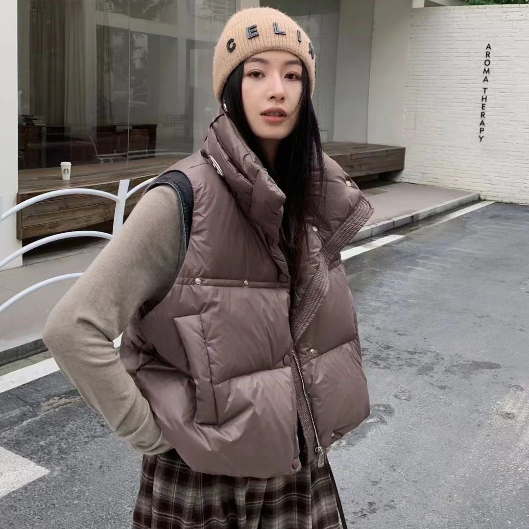 超ファッショナブルなコットンスタンドカラーベスト秋冬ゆったりショート万能ベストジャケット