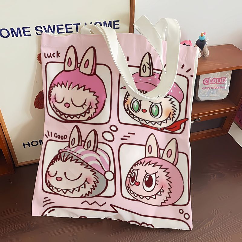 Labubu キャンバスバッグ 女子学生 かわいい 家庭教師用ハンドバッグ カジュアル ショルダーバッグ ショッピングバッグ Labubu キャンバスバッグ