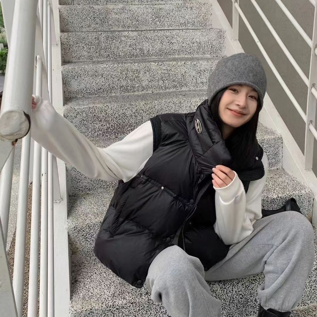 超ファッショナブルなコットンスタンドカラーベスト秋冬ゆったりショート万能ベストジャケット