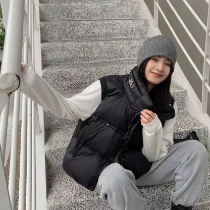 超ファッショナブルなコットンスタンドカラーベスト秋冬ゆったりショート万能ベストジャケット