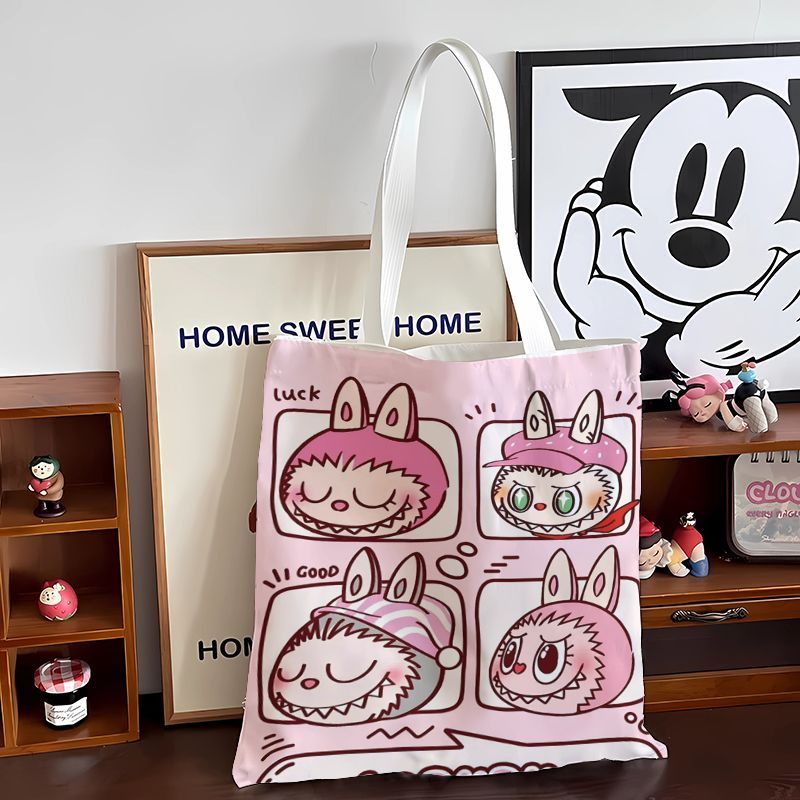 Labubu キャンバスバッグ 女子学生 かわいい 家庭教師用ハンドバッグ カジュアル ショルダーバッグ ショッピングバッグ Labubu キャンバスバッグ